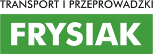grafika przedstawia logotyp firmy Transport i Przeprowadzki Frysiak w kolorze czarno-zielono-białym