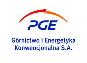 na grafice znajduje się logotyp PGE Górnictwo i Energetyka Konwencjonalna S. A. koloru granatowo-czerwono-pomarańczowego